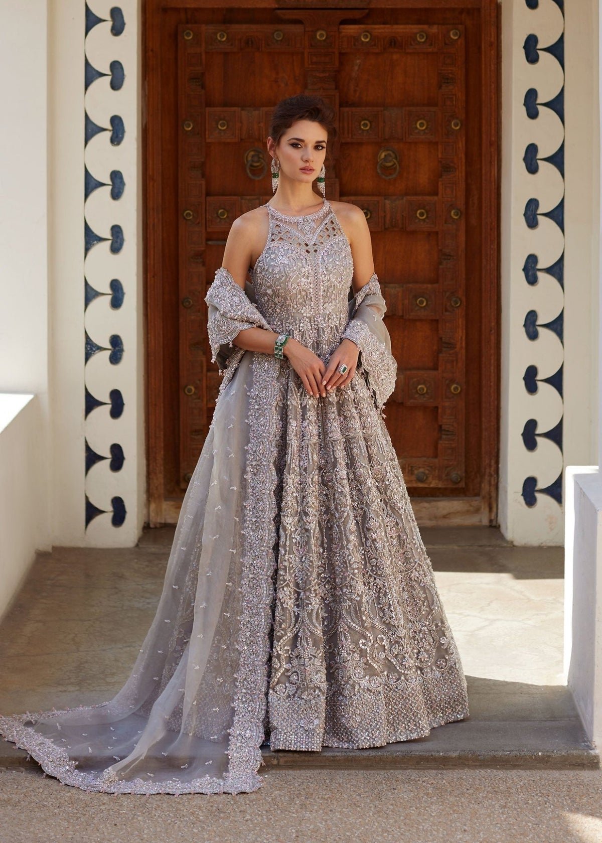 Kanwal Malik Hand Embellished Organza Party Wear Suit - Model Front Look | Pakistani Designer Replica Wholesale | IQNAZ