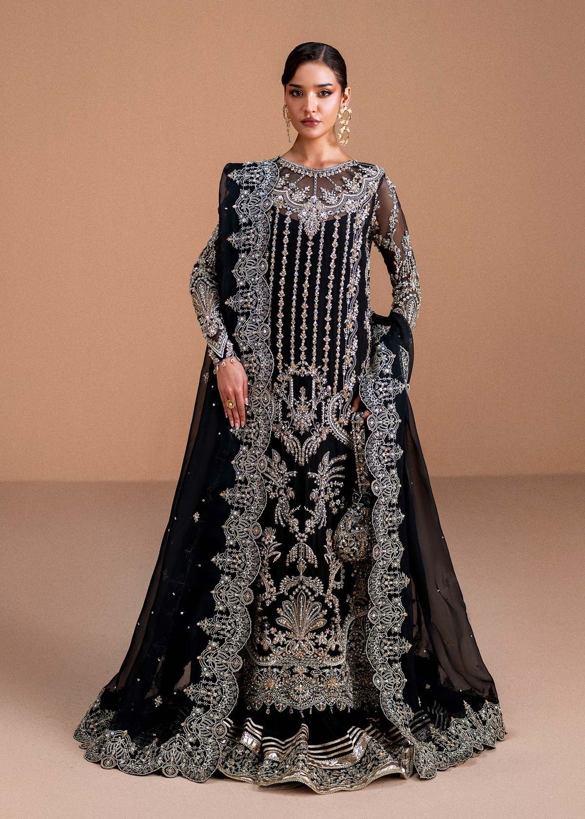 Kanwal Malik Rayen Hand Embellished Organza Party Wear Suit - Model Front Look | Pakistani Designer Replica Wholesale | IQNAZ