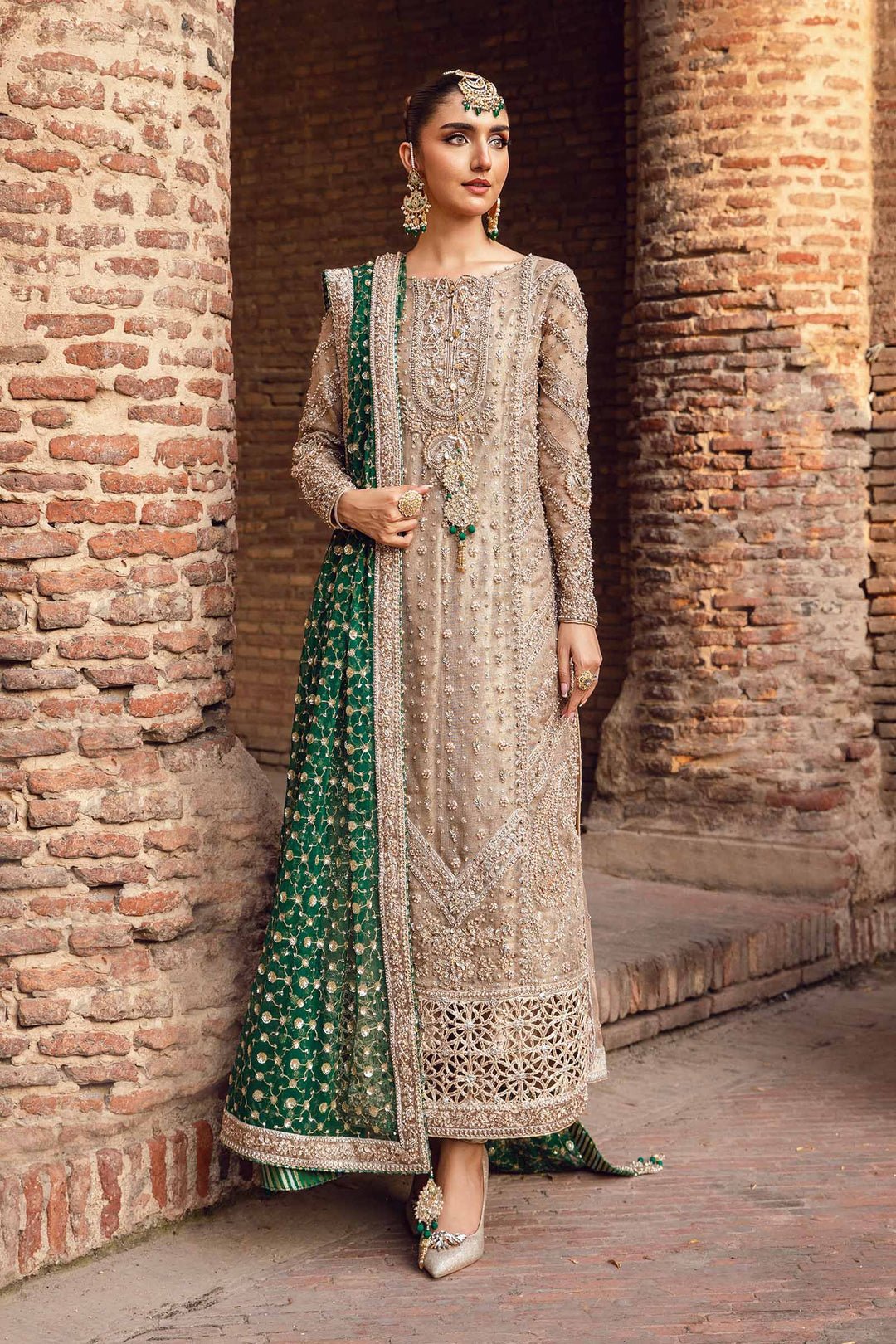 Maria B Embroidered Organza Party Wear Suit - Model Front Look | Pakistani Designer Replica Wholesale | IQNAZ