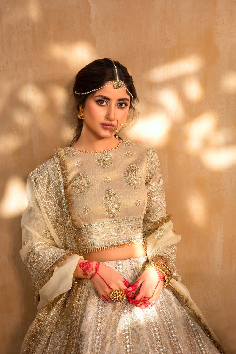 Qalamkar Afsanah D Embroidered Organza Party Wear Suit - Close-Up Hand Embellishment Tilla & Pearl Work | IQNAZ