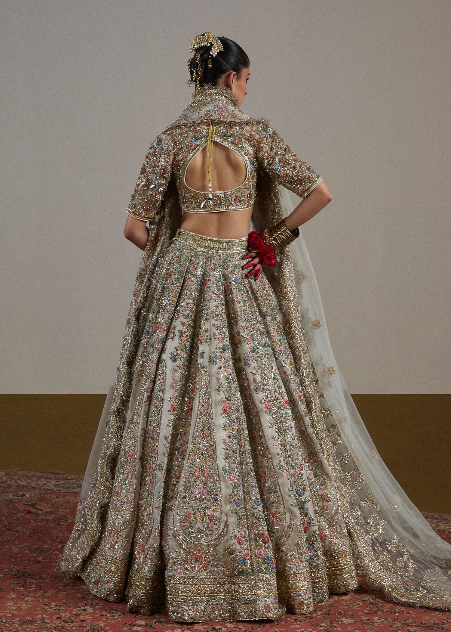 Maria B Sawara Hand Embellished Organza Party Wear Suit – Embroidery & Handwork Detail Maria B Sawara Hand Embellished Organza Party Wear Suit - Close-Up Hand Embellishment Tilla & Pearl Work | IQNAZ