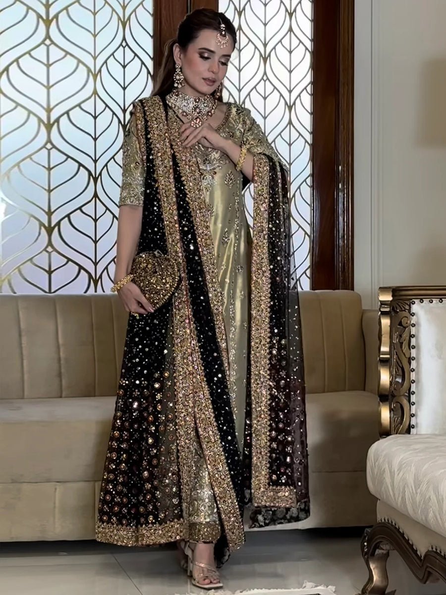 Haris Shakeel Embroidered Silk Party Wear Suit - Four-Sided Embroidered Dupatta & Pallu Border | IQNAZ
