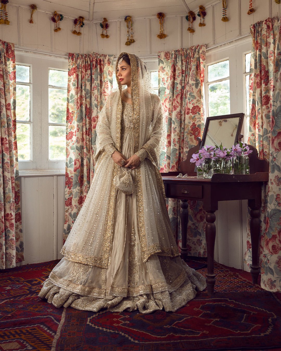 Faiza Saqlain Anamta Hand Embellished Organza Party Wear Suit - Embroidered Back & Daman Silhouette Detailing | IQNAZ