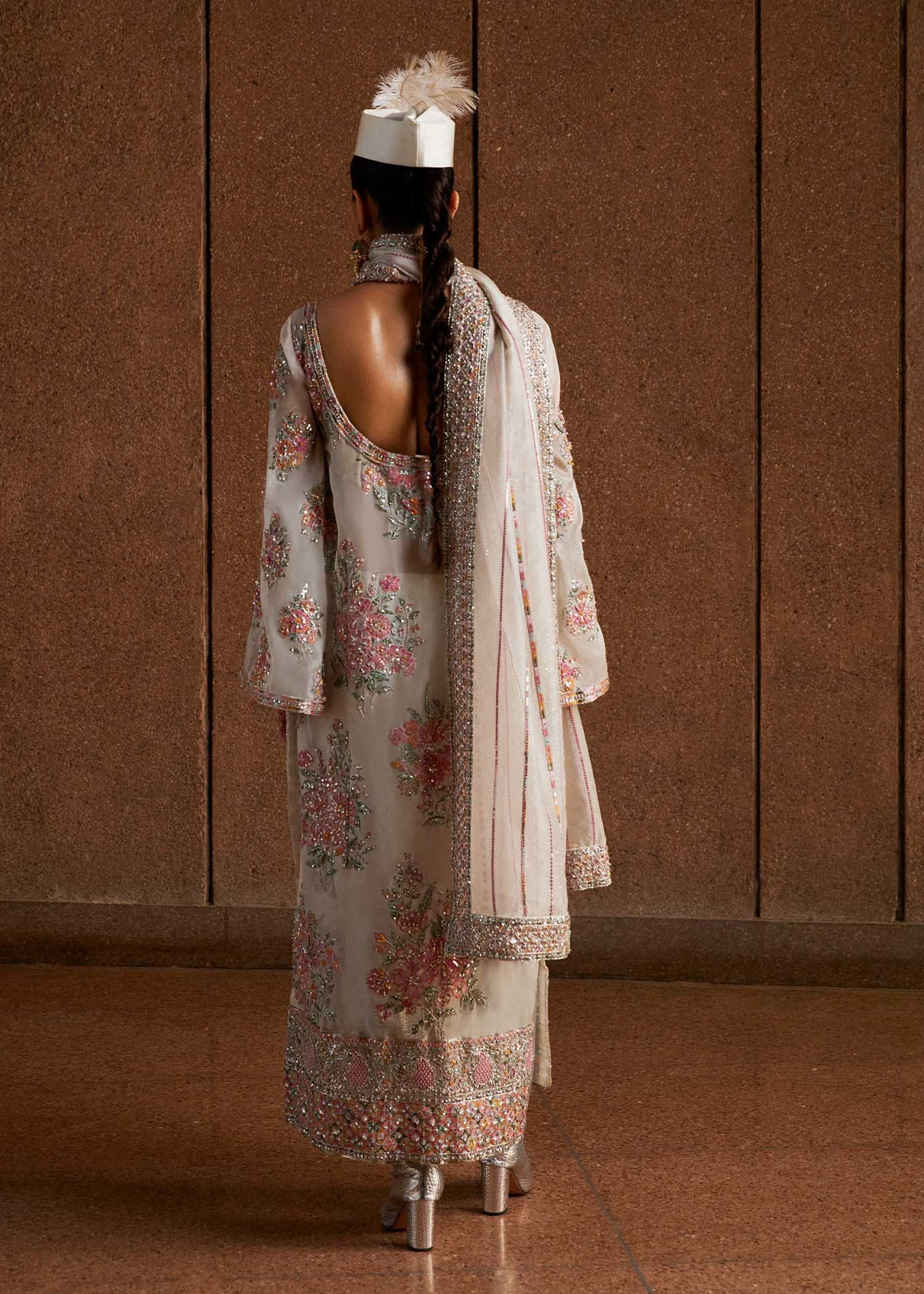 Hussain Rehar Euru Embroidered Organza Party Wear Suit - Designer Photoshoot Gallery Angle 9 | IQNAZ Couture