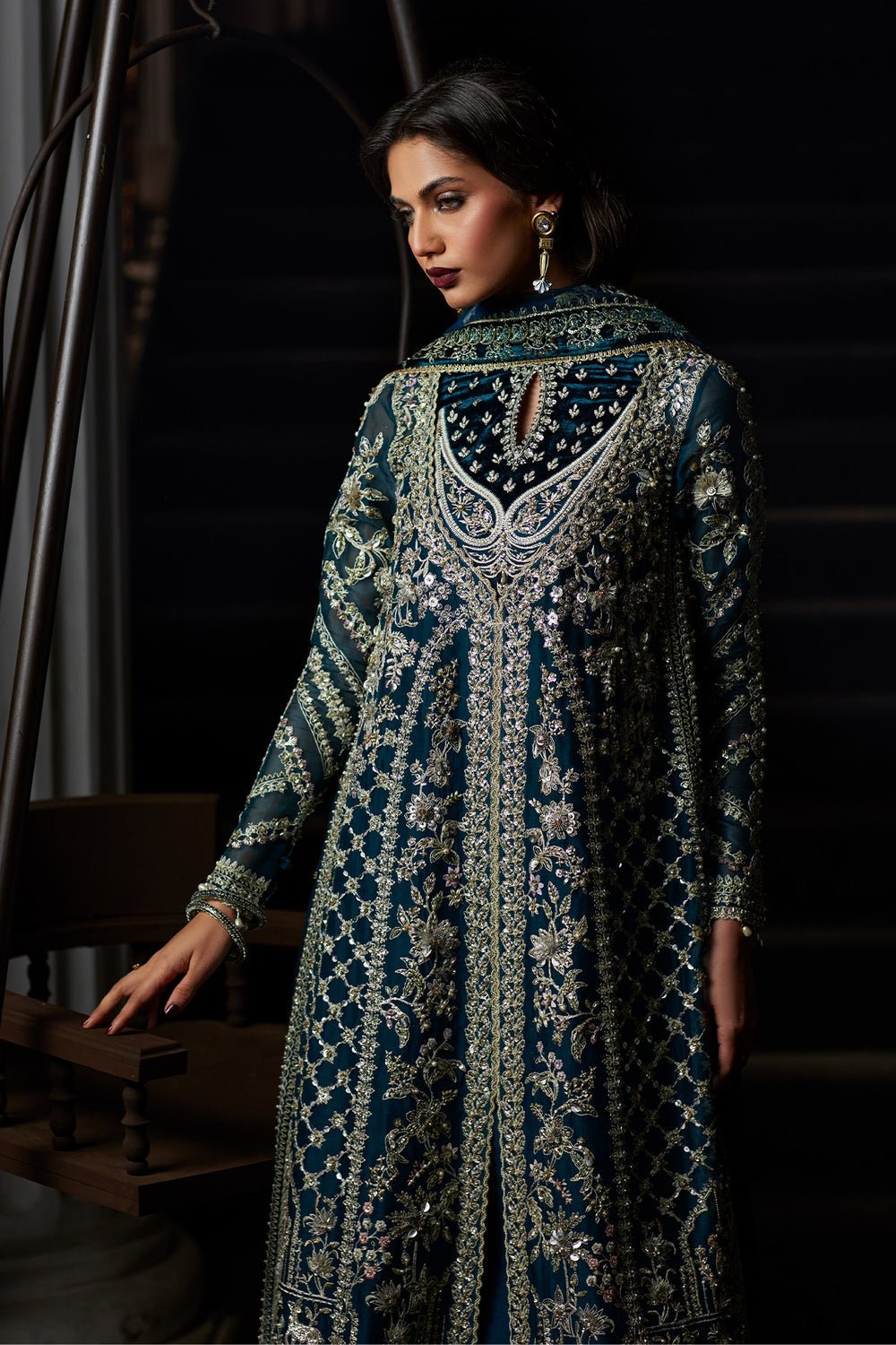 Saad Bin Shahzad Embroidered Net Party Wear Suit - Four-Sided Embroidered Dupatta & Pallu Border | IQNAZ