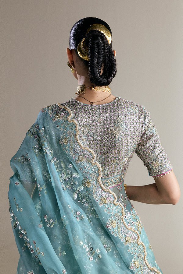 Suffuse Iris Couture Anaira Hand Embellished Organza Party Wear Suit - Close-Up Hand Embellishment Tilla & Pearl Work | IQNAZ