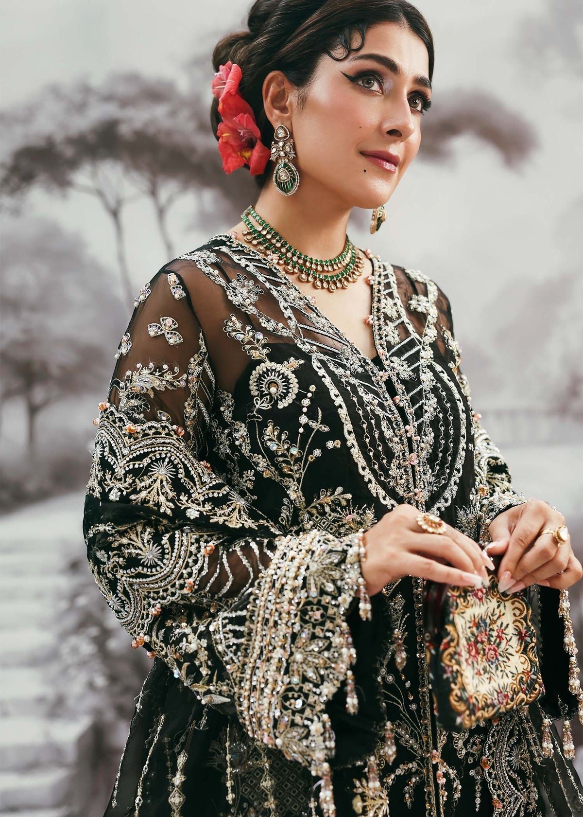 Kanwal Malik Embroidered Organza Party Wear Suit - Matching Bottom & Trouser Fabric Details | IQNAZ