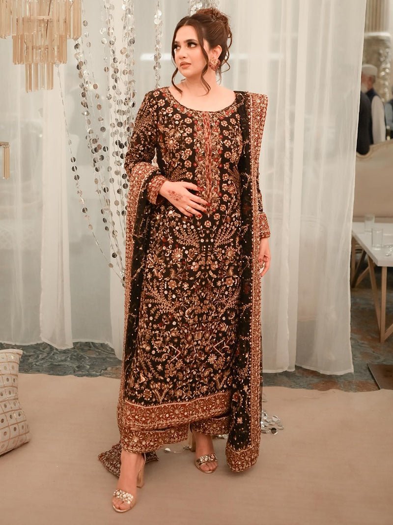 Haris Shakeel Hand Embellished Silk Party Wear Suit - Embroidered Back & Daman Silhouette Detailing | IQNAZ