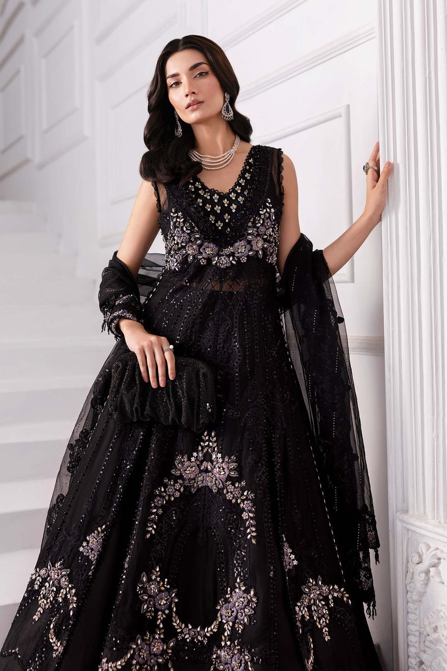 Maria B BD-3004 Hand Embellished Organza Party Wear Suit - Designer Photoshoot Gallery Angle 8 | IQNAZ Couture