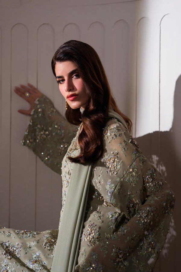 Maria B Clarte Embroidered Chiffon Party Wear Suit - Matching Bottom & Trouser Fabric Details | IQNAZ