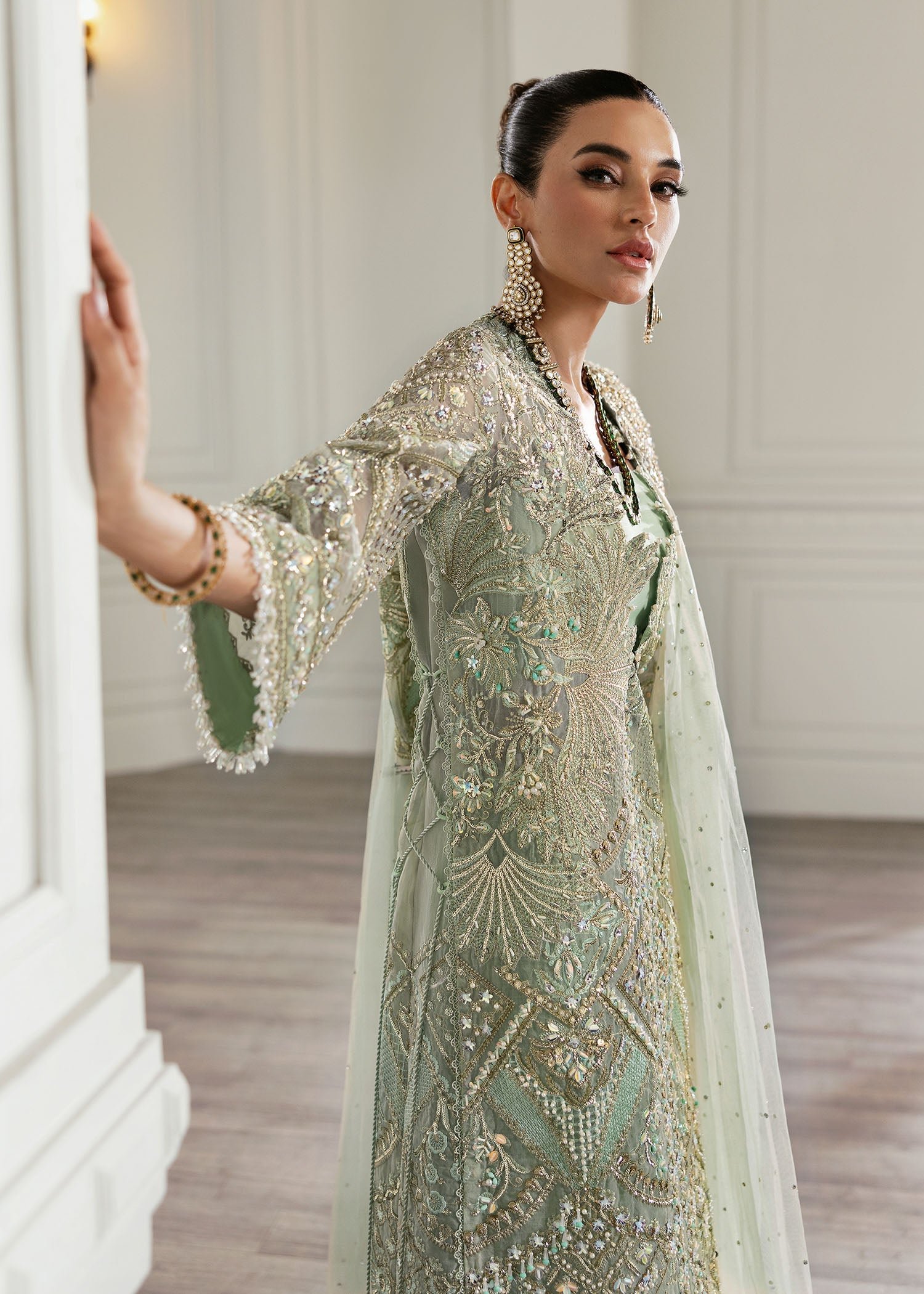 Republic Womens Wear Art Deco Embroidered Organza Party Wear Suit - Embroidered Back & Daman Silhouette Detailing | IQNAZ