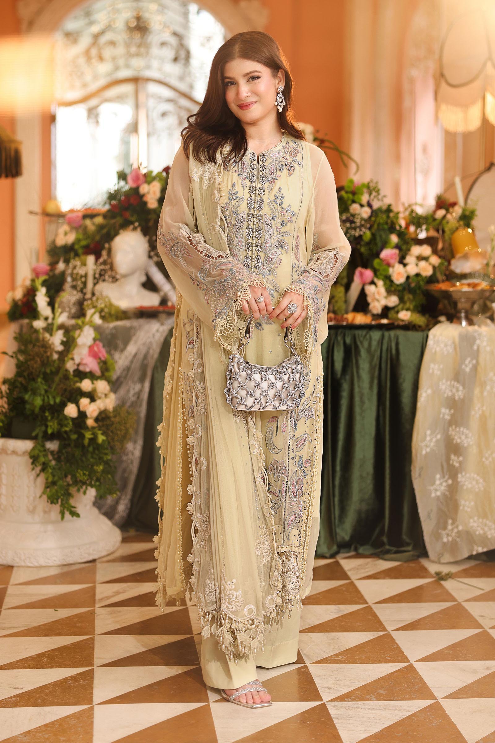 Maria B Embroidered Chiffon Party Wear Suit - Designer Photoshoot Gallery Angle 7 | IQNAZ Couture