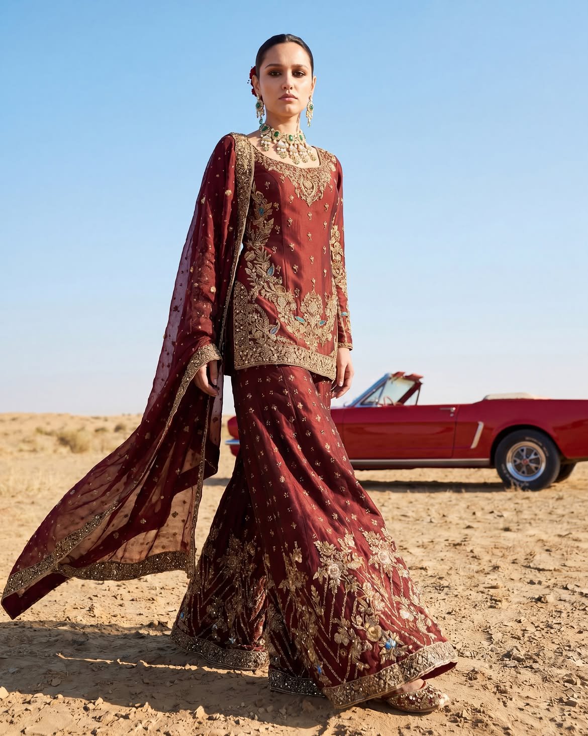 Ahmad Sultan Aethel Hand Embellished Raw Silk Bridal Lehenga - Close-Up Hand Embellishment Tilla & Pearl Work | IQNAZ