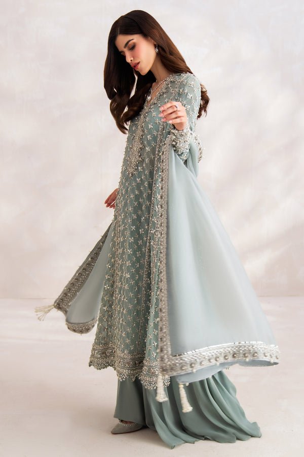 Elan Hand Embellished Organza Party Wear Gharara – Dupatta & Border Detailing Elan Hand Embellished Organza Party Wear Gharara - Four-Sided Embroidered Dupatta & Pallu Border | IQNAZ