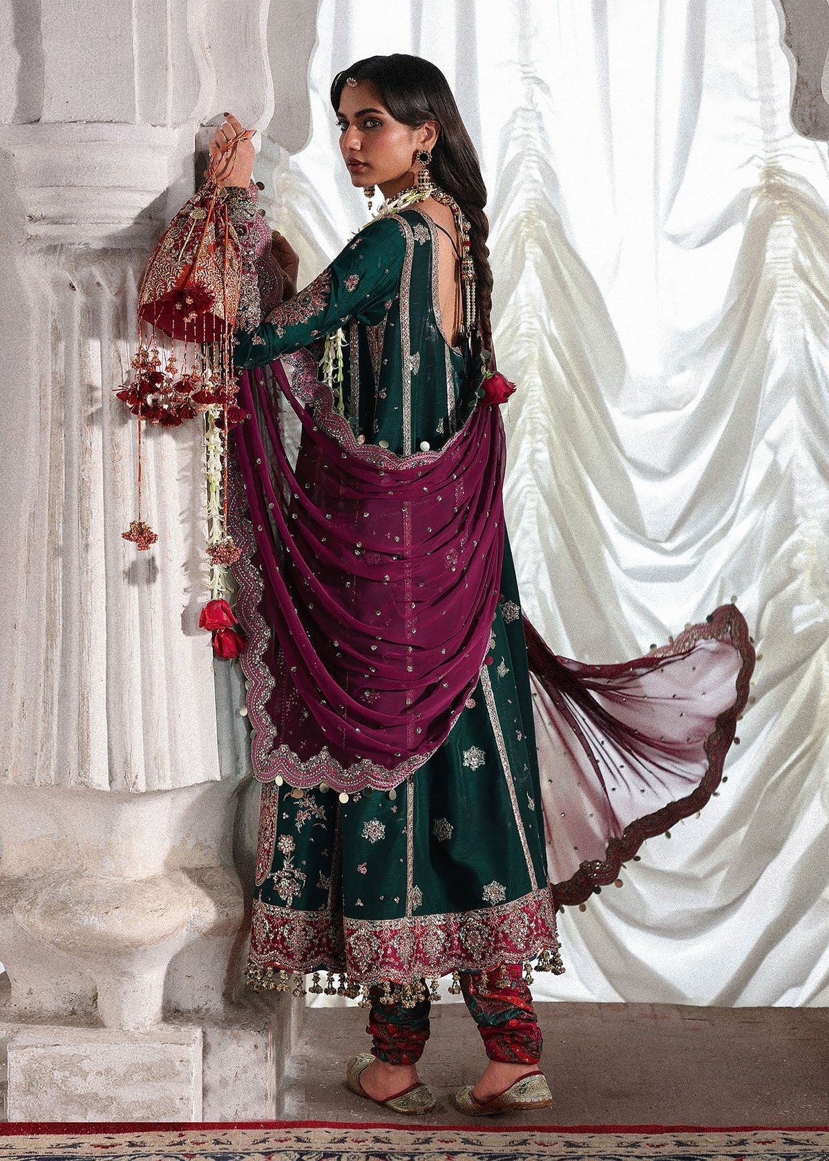 Hussain Rehar Embroidered Chiffon Party Wear Suit - Close-Up Hand Embellishment Tilla & Pearl Work | IQNAZ