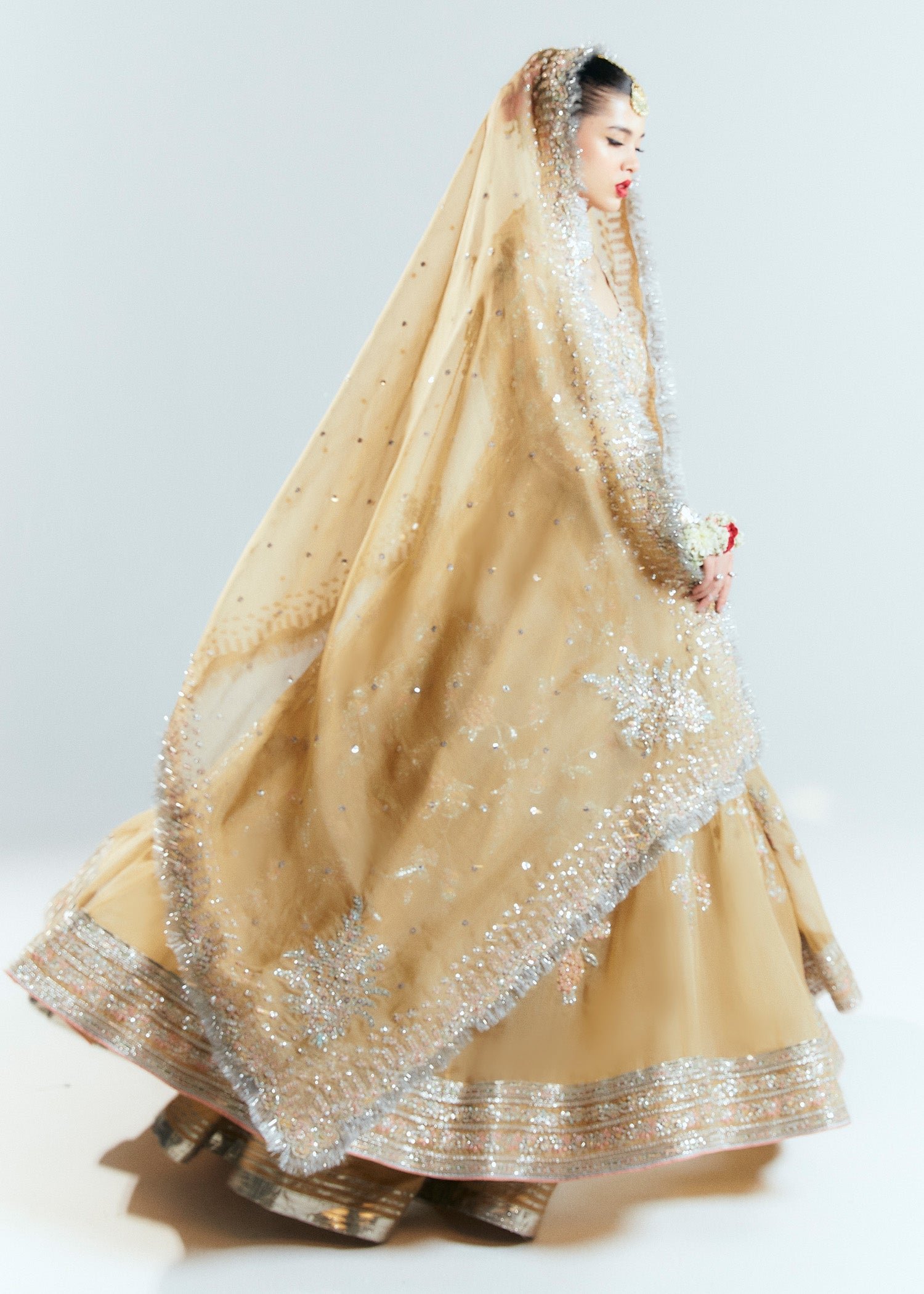 Hussain Rehar Aether Hand Embellished Organza Party Wear Suit - Matching Bottom & Trouser Fabric Details | IQNAZ