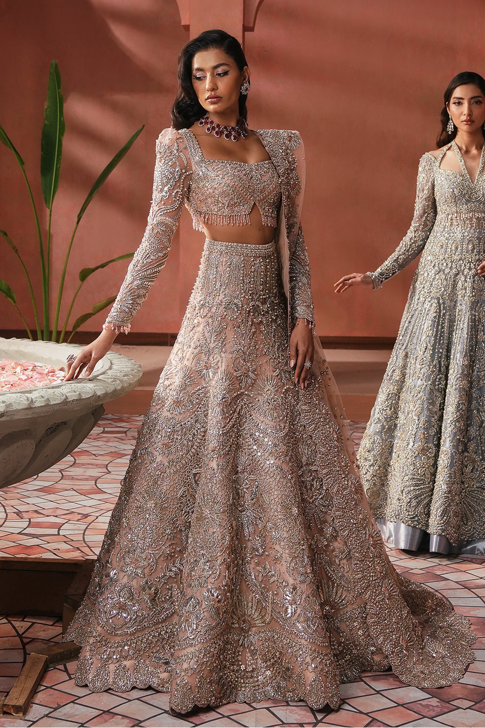 Soraya Catherine Hand Embellished Net Bridal Lehenga - Four-Sided Embroidered Dupatta & Pallu Border | IQNAZ