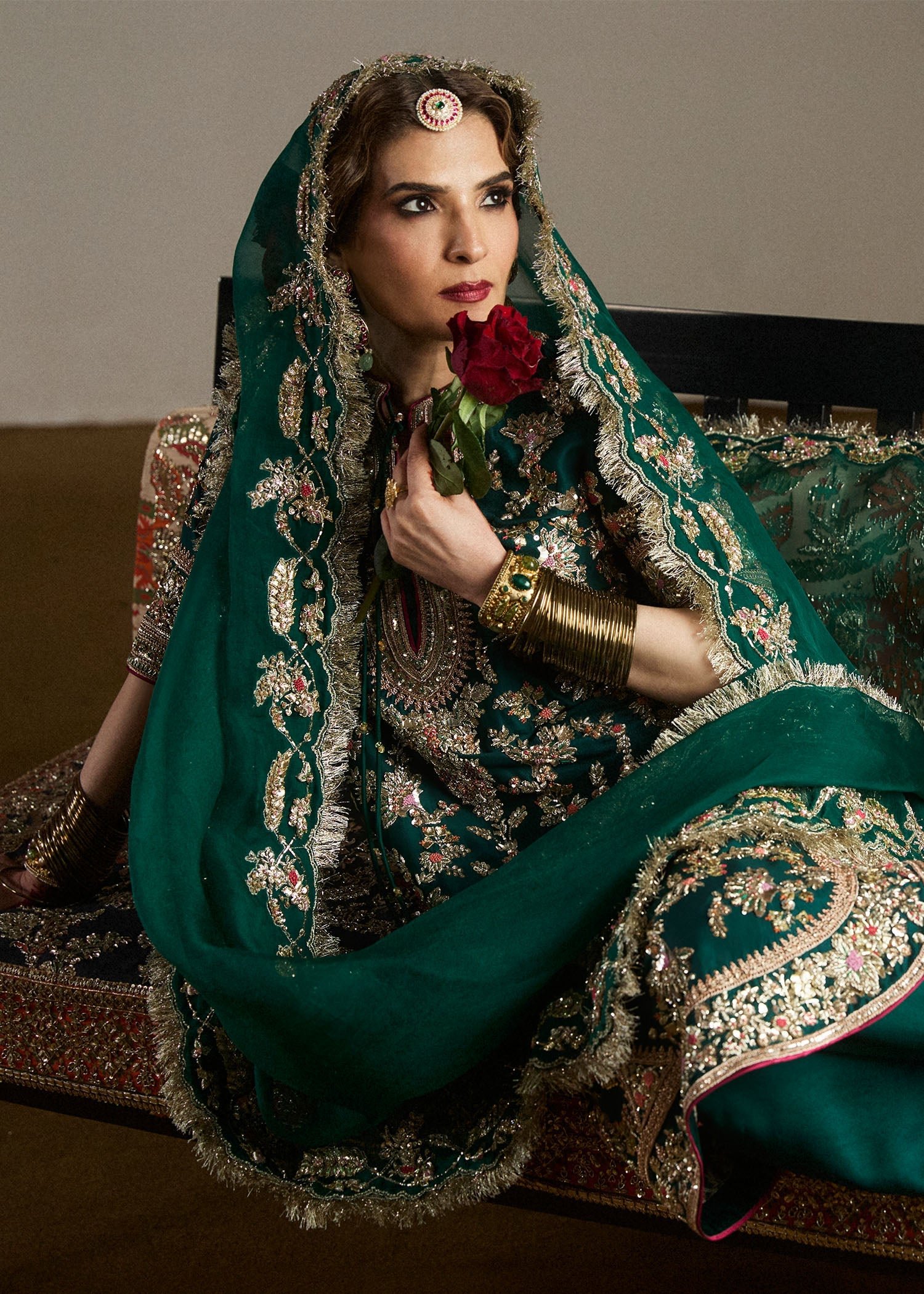 Hussain Rehar Mayle Embroidered Organza Party Wear Suit - Embroidered Back & Daman Silhouette Detailing | IQNAZ