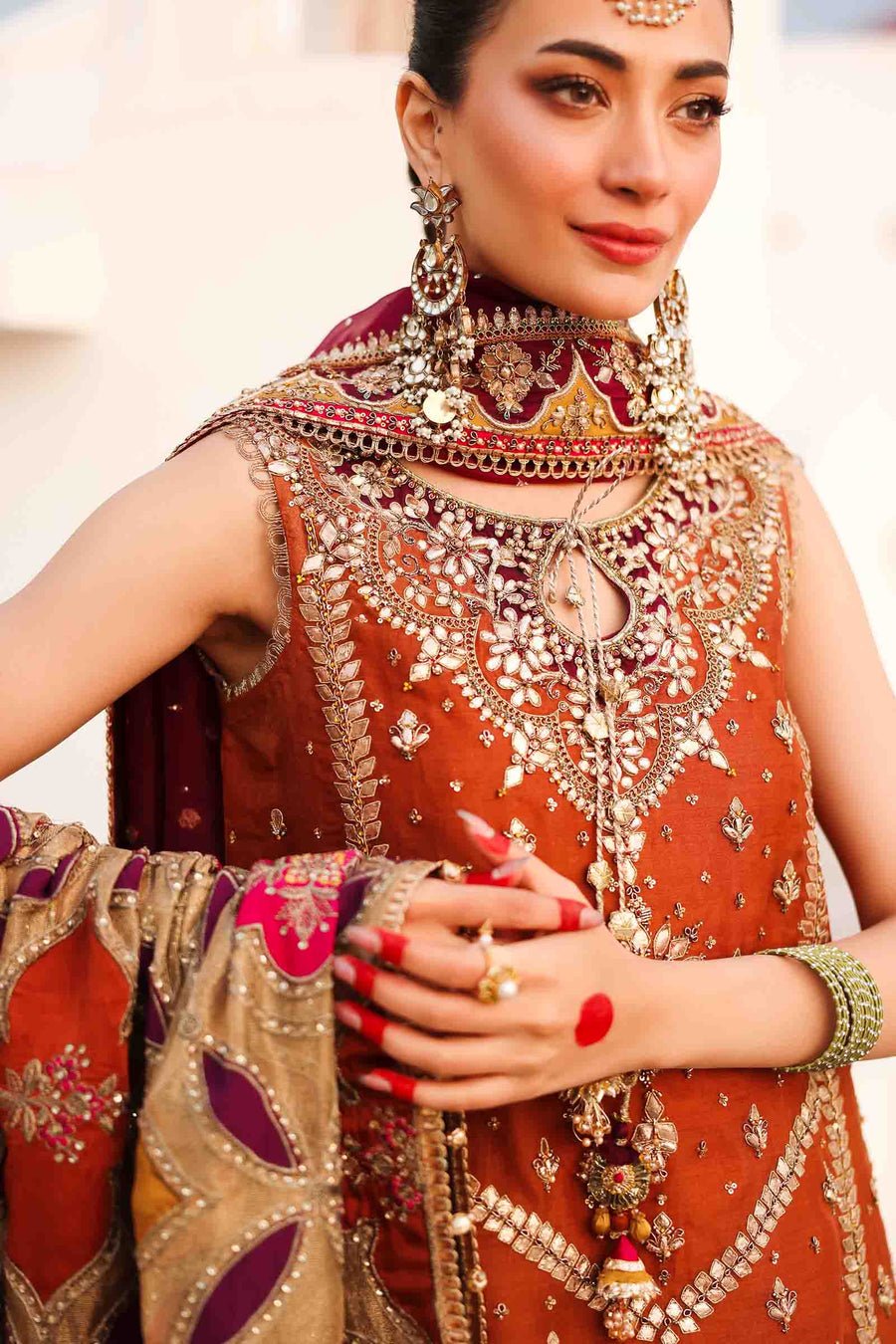 Maria B Embroidered Organza Party Wear Suit - Close-Up Hand Embellishment Tilla & Pearl Work | IQNAZ