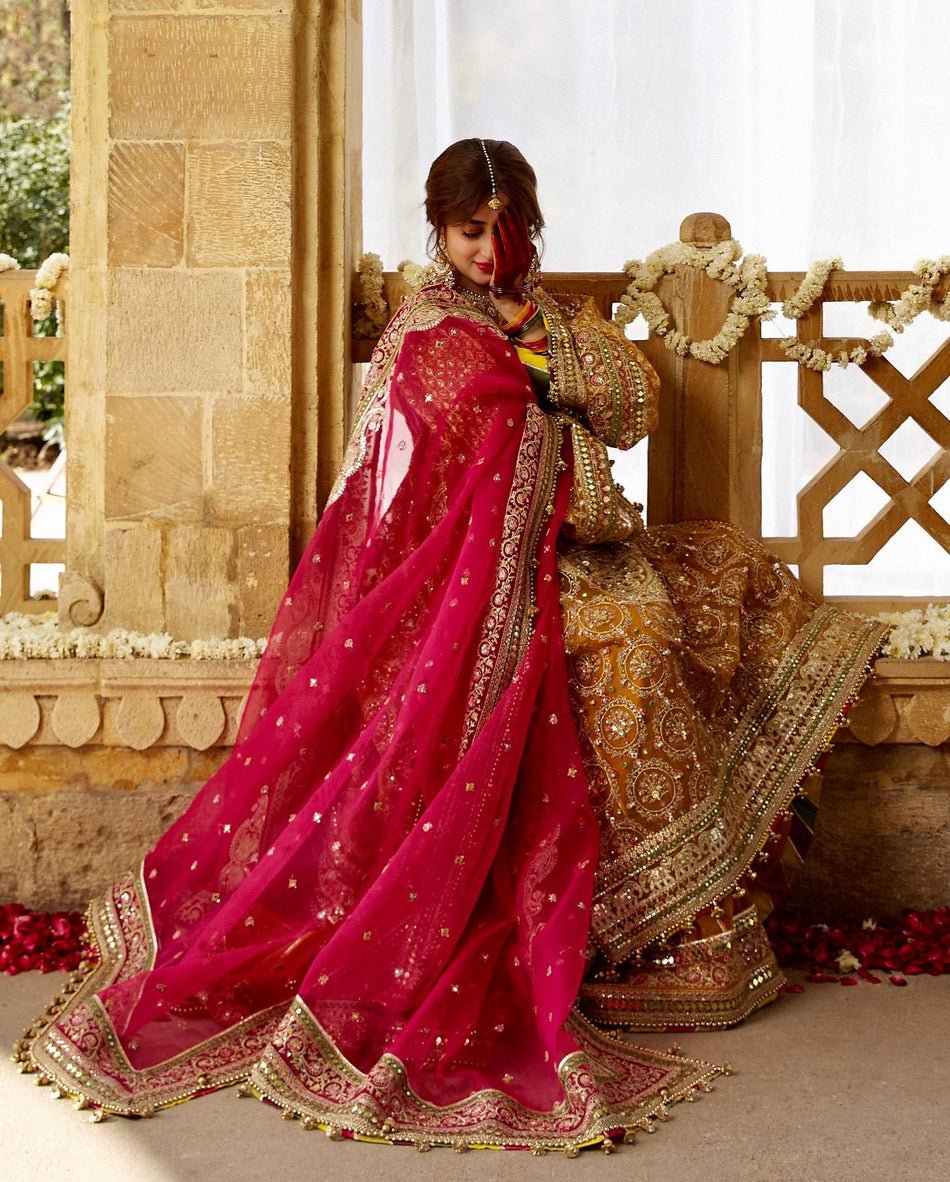 Mohsin Naveed Ranjha Sagar Kinaray Embroidered Organza Party Wear Suit - Matching Bottom & Trouser Fabric Details | IQNAZ