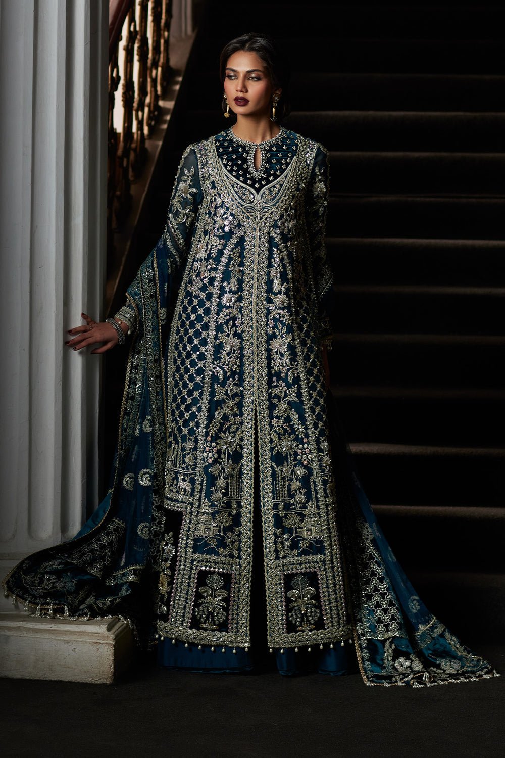 Saad Bin Shahzad Embroidered Net Party Wear Suit - Designer Photoshoot Gallery Angle 6 | IQNAZ Couture