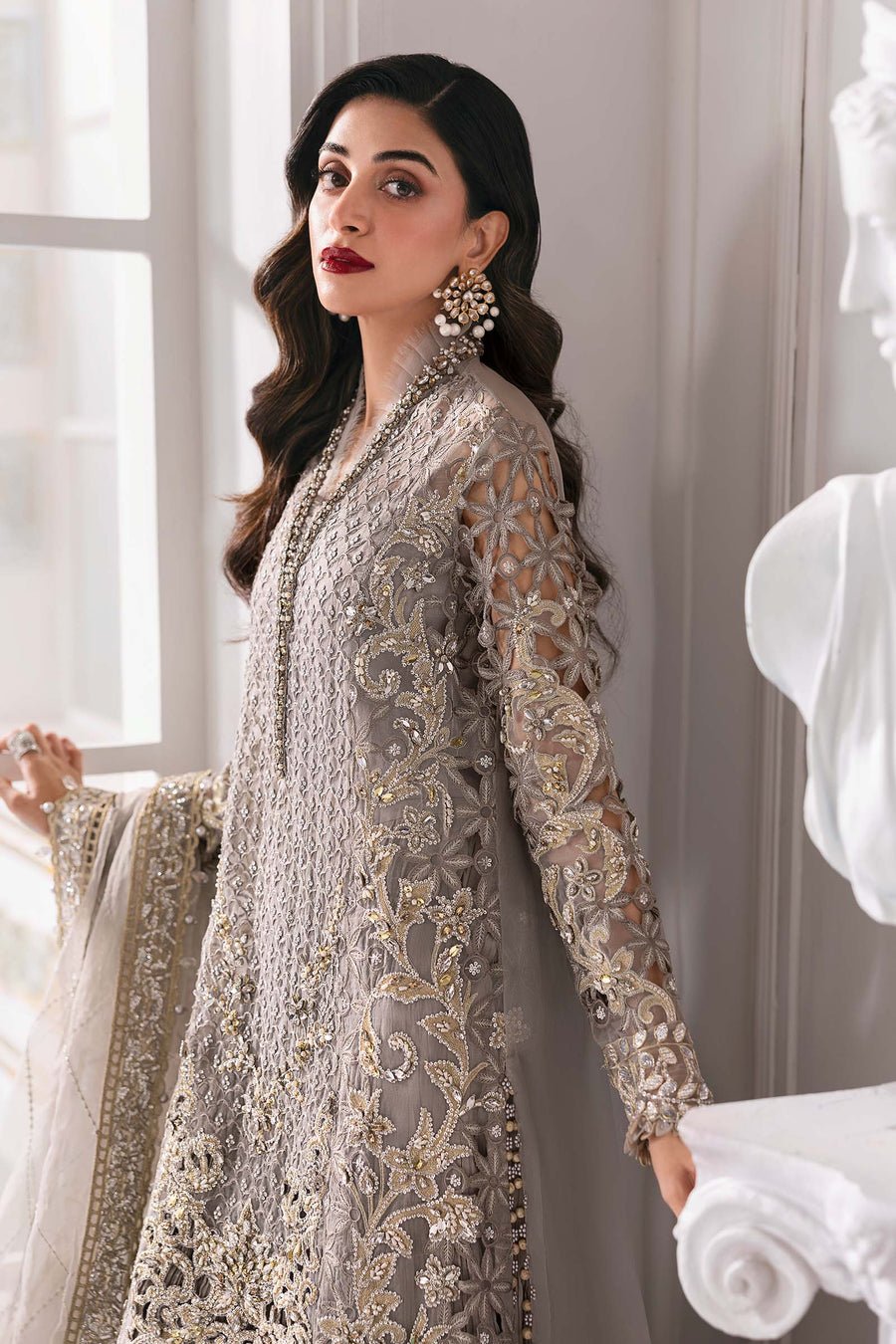 Maria B BD-3006 Hand Embellished Organza Party Wear Suit - Designer Photoshoot Gallery Angle 12 | IQNAZ Couture