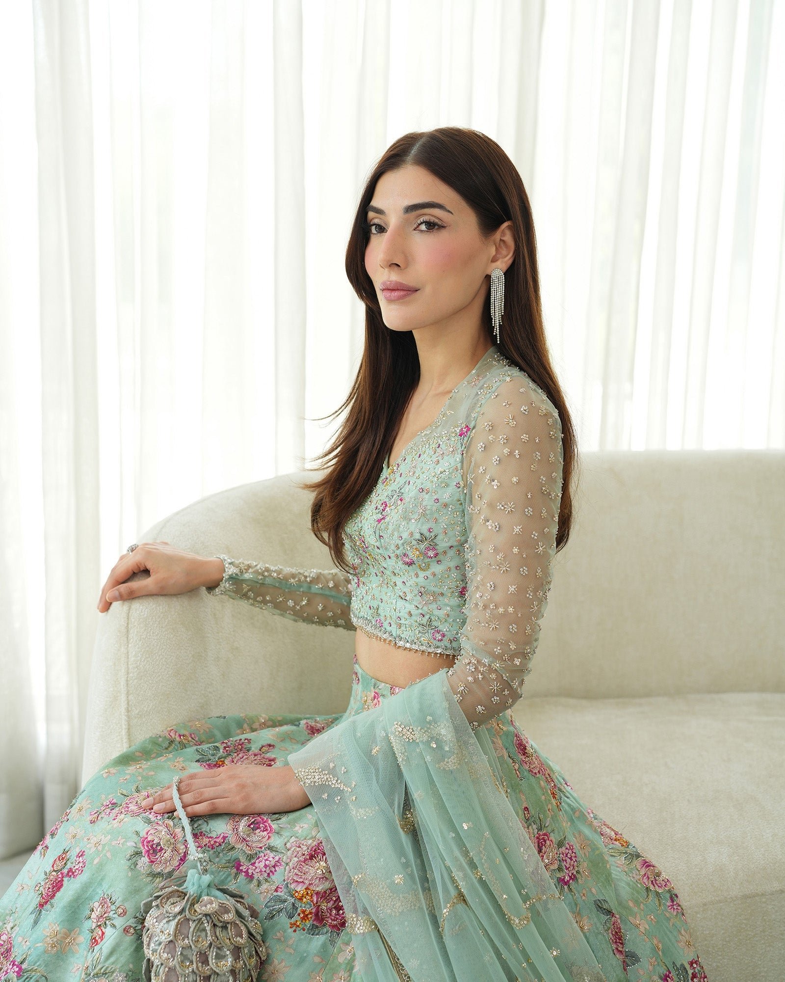 Faiza Saqlain Rosabelle Hand Embellished Organza Party Wear Suit – Photoshoot Angle 9 Faiza Saqlain Rosabelle Hand Embellished Organza Party Wear Suit - Designer Photoshoot Gallery Angle 9 | IQNAZ Couture