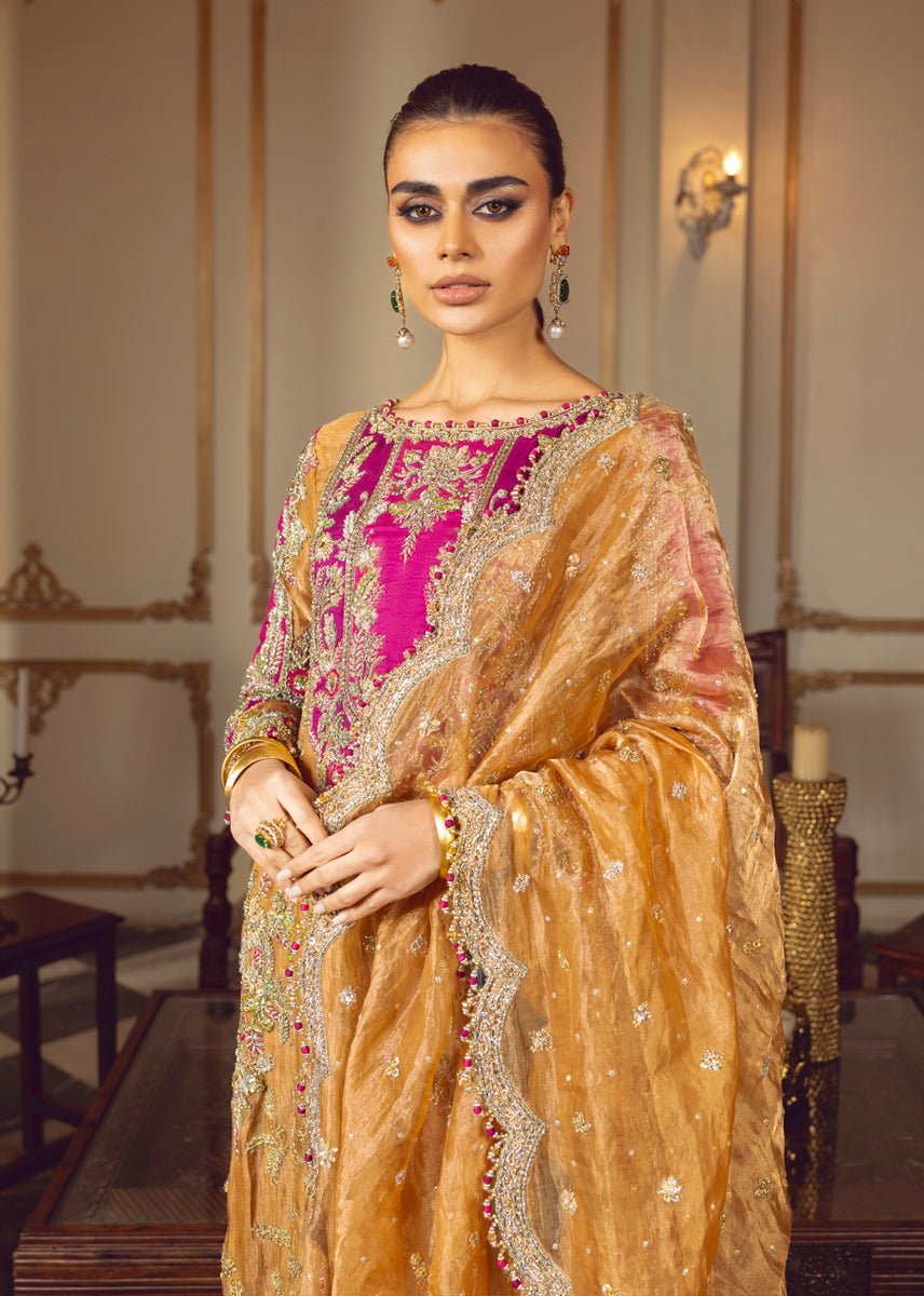 Sara Rohail Asghar Embroidered Silk Party Wear Suit - Four-Sided Embroidered Dupatta & Pallu Border | IQNAZ