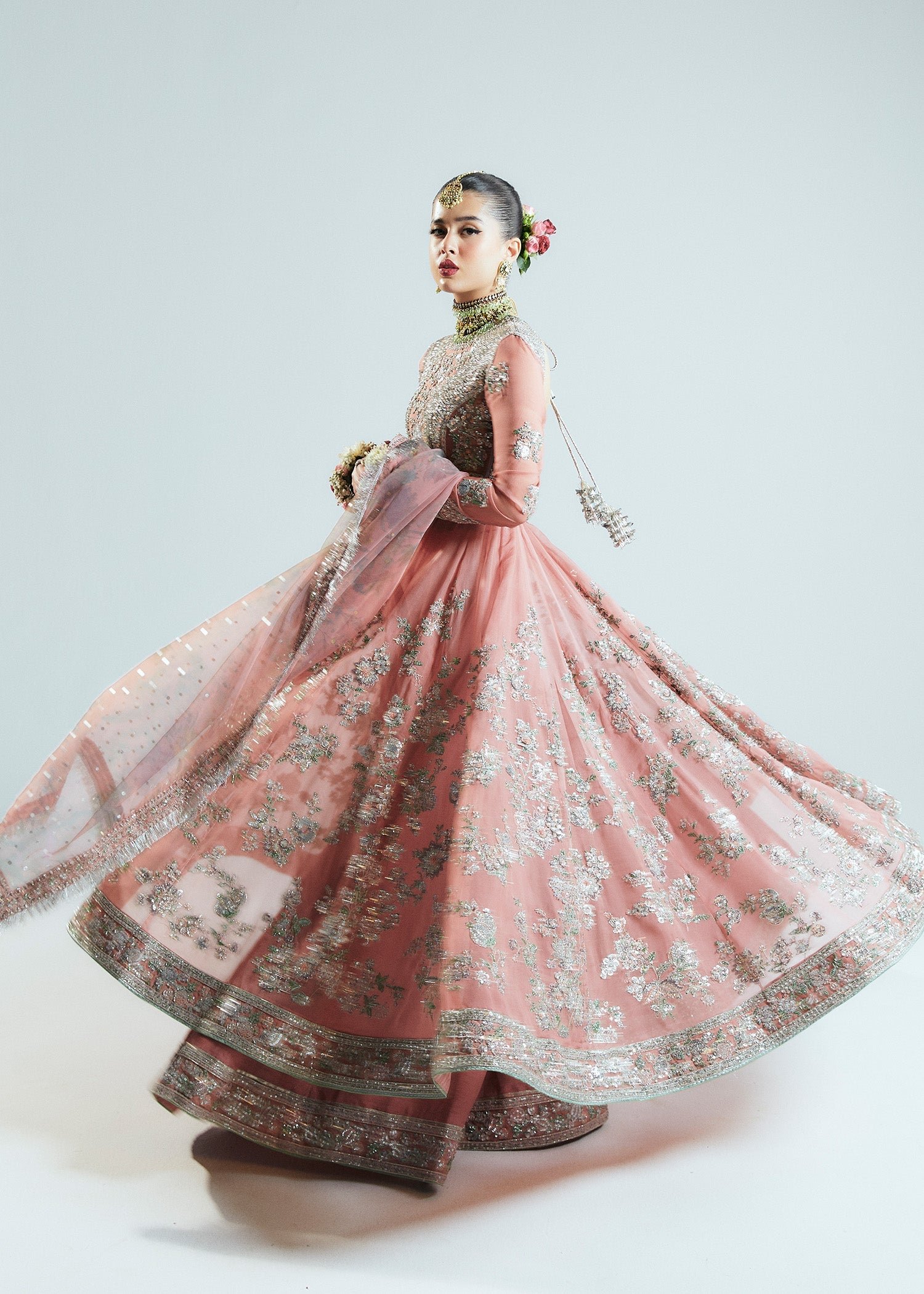 Hussain Rehar Tropica Hand Embellished Organza Party Wear Suit - Designer Photoshoot Gallery Angle 11 | IQNAZ Couture