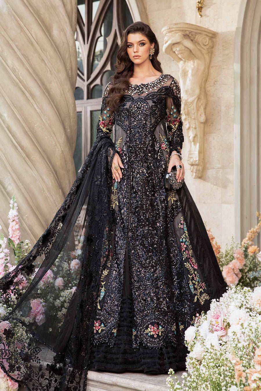 Maria B BD-2802 Hand Embellished Organza Flared Suit – Trouser & Bottom Fabric Maria B BD-2802 Hand Embellished Organza Flared Suit - Matching Bottom & Trouser Fabric Details | IQNAZ