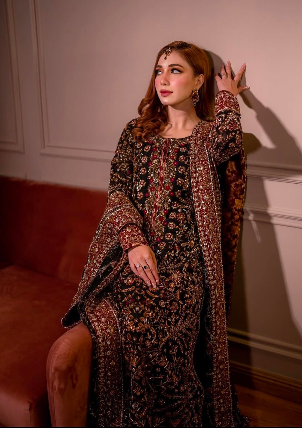 Haris Shakeel Hand Embellished Silk Party Wear Suit - Designer Photoshoot Gallery Angle 7 | IQNAZ Couture