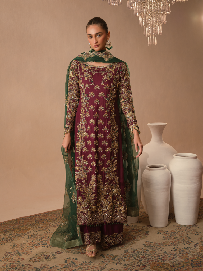 Abeera Usman Embroidered Organza Party Wear Suit - Model Front Look | Pakistani Designer Replica Wholesale | IQNAZ