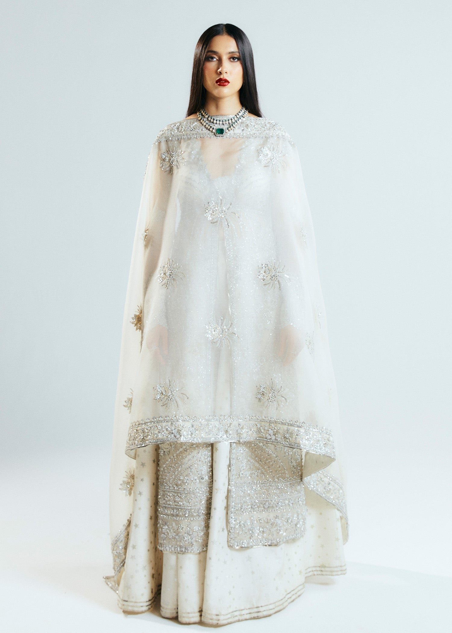 Hussain Rehar Seraph Embroidered Organza Party Wear Suit - Designer Photoshoot Gallery Angle 6 | IQNAZ Couture