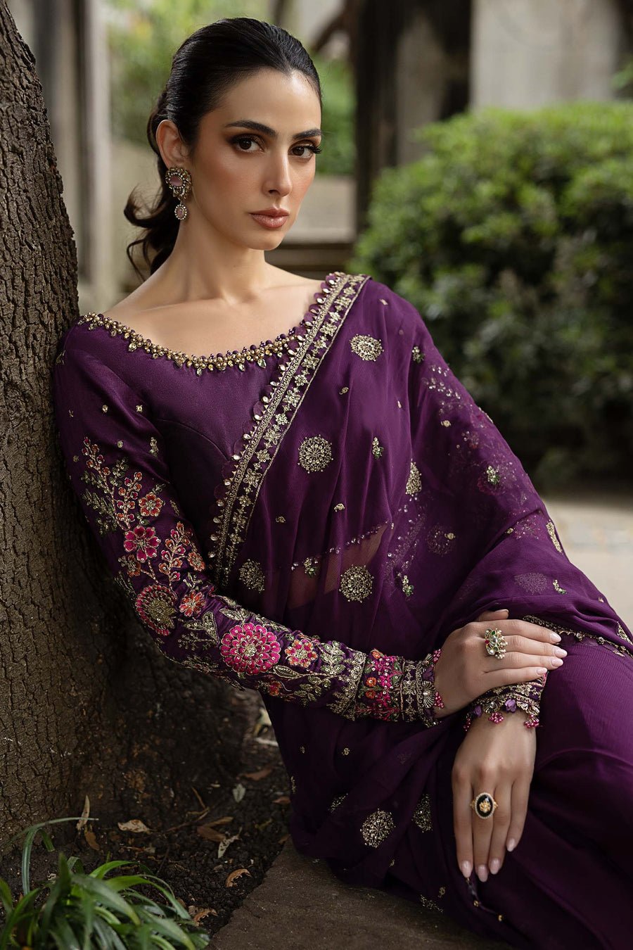 Maria B Embroidered Chiffon Saree – Photoshoot Angle 7 Maria B Embroidered Chiffon Saree - Designer Photoshoot Gallery Angle 7 | IQNAZ Couture