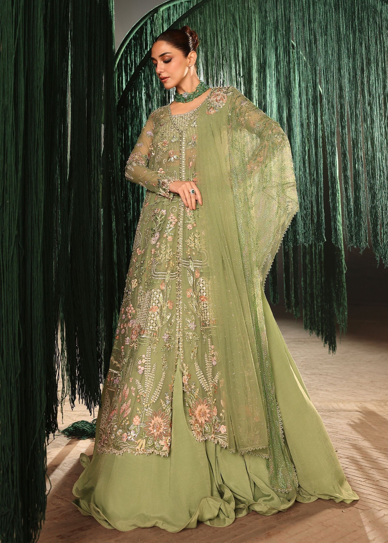 Crimson Matwali Hand Embellished Net Bridal Maxi - Designer Photoshoot Gallery Angle 7 | IQNAZ Couture