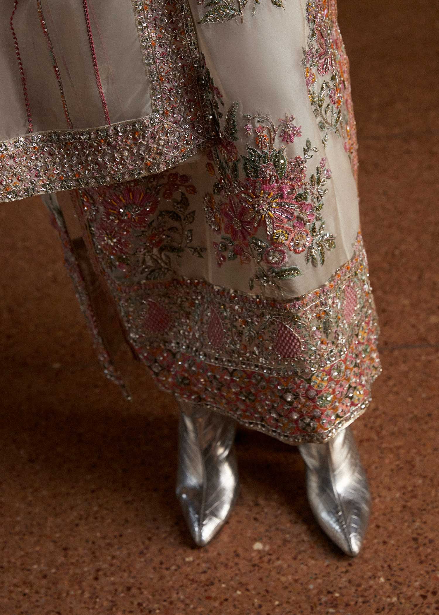 Hussain Rehar Euru Embroidered Organza Party Wear Suit - Designer Photoshoot Gallery Angle 8 | IQNAZ Couture