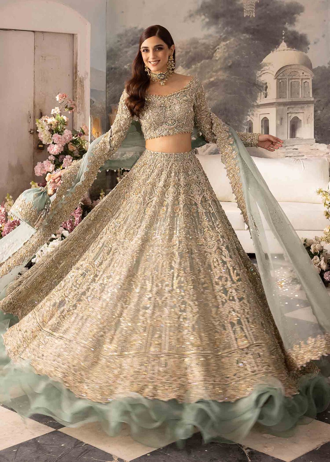 Kanwal Malik Hand Embellished Organza Party Wear Suit - Four-Sided Embroidered Dupatta & Pallu Border | IQNAZ