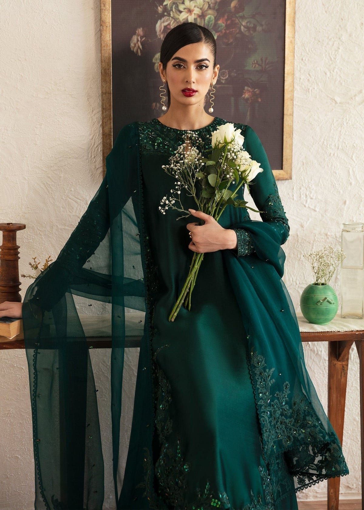 Kanwal Malik Misha Hand Embellished Organza Bridal Lehenga - Designer Photoshoot Gallery Angle 6 | IQNAZ Couture