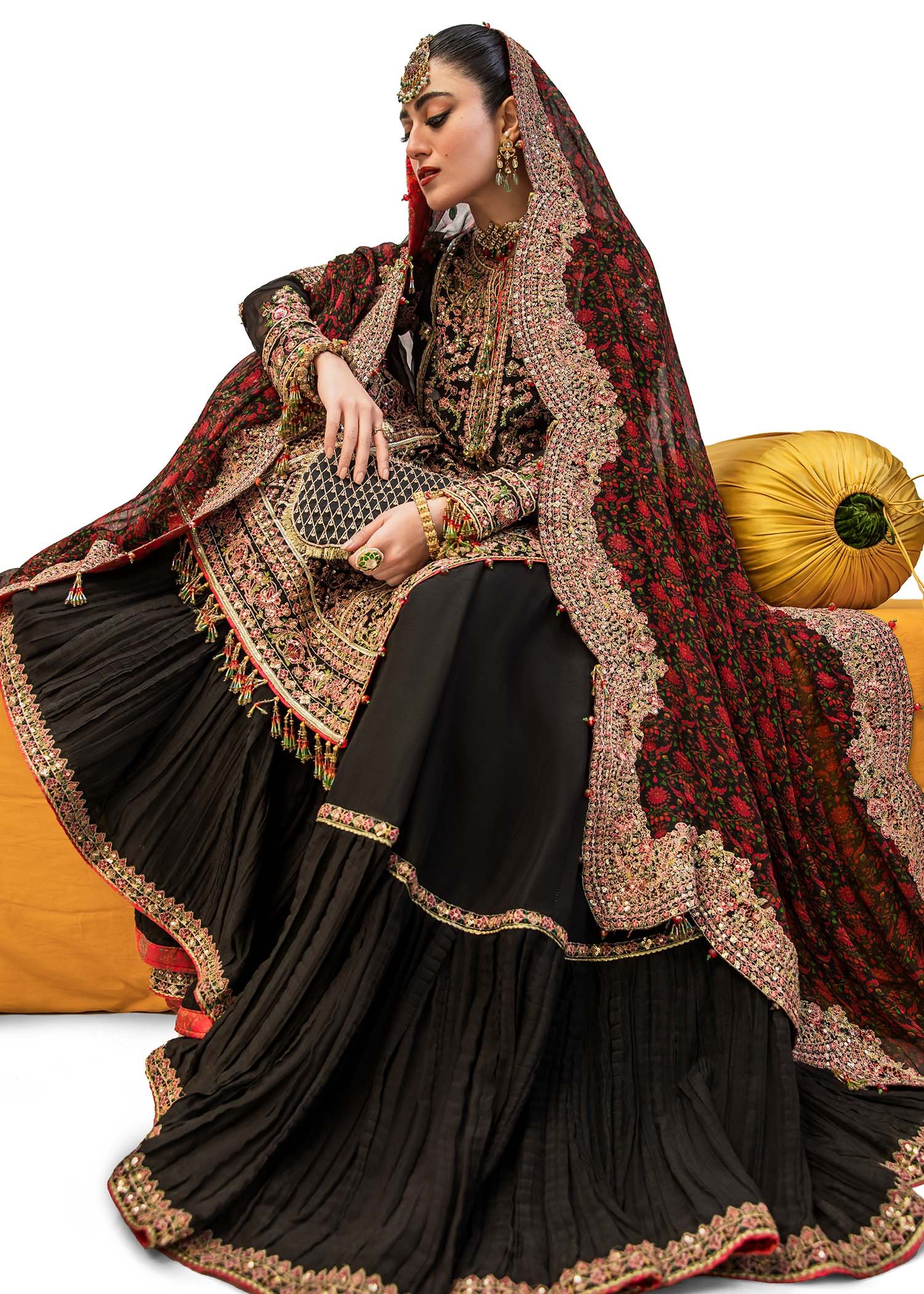 Hussain Rehar Embroidered Chiffon Party Wear Suit - Four-Sided Embroidered Dupatta & Pallu Border | IQNAZ