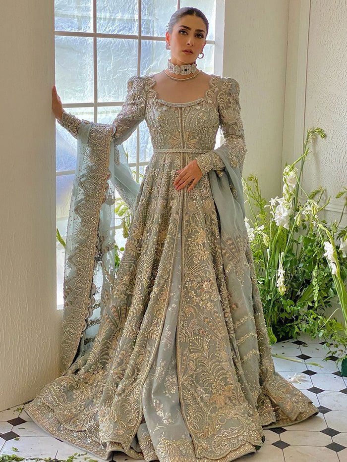 Suffuse Iris Couture Hand Embellished Organza Party Wear Suit - Model Front Look | Pakistani Designer Replica Wholesale | IQNAZ