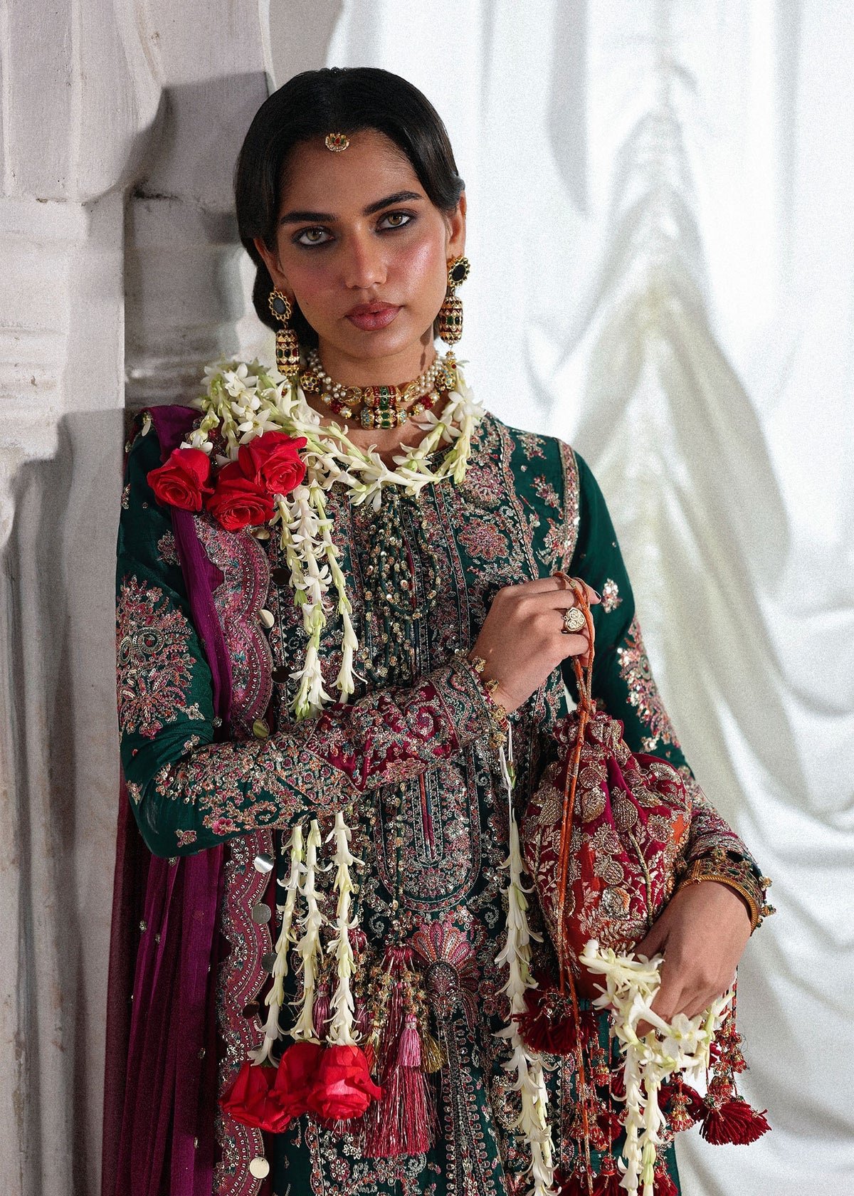 Hussain Rehar Embroidered Chiffon Party Wear Suit - Embroidered Back & Daman Silhouette Detailing | IQNAZ