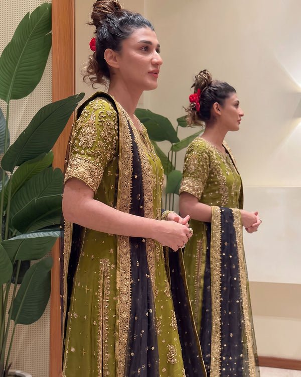 Zeeshan Danish Embroidered Silk Party Wear Suit – Photoshoot Angle 6 Zeeshan Danish Embroidered Silk Party Wear Suit - Designer Photoshoot Gallery Angle 6 | IQNAZ Couture