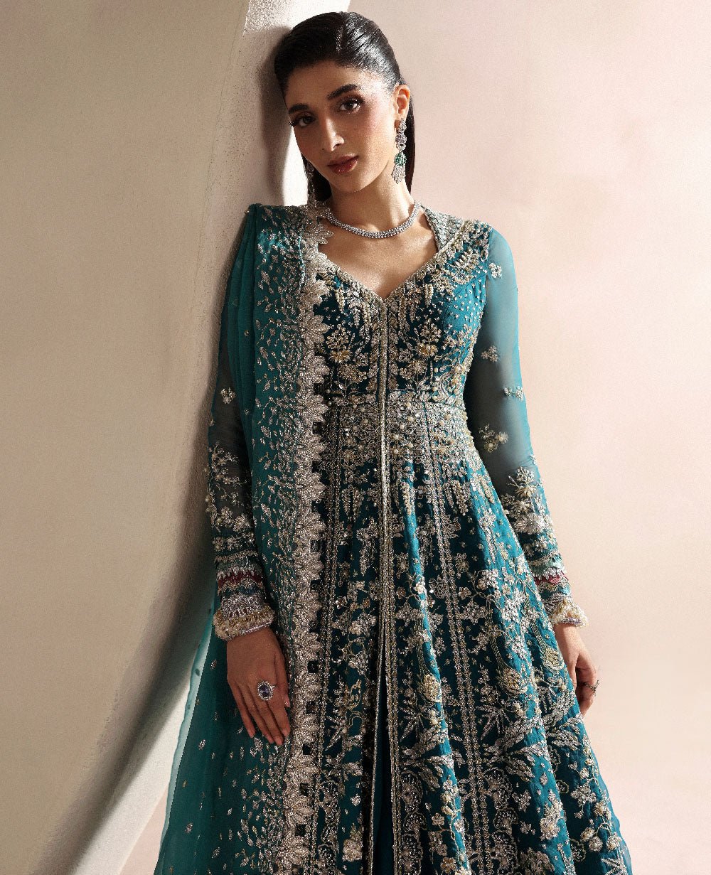 Republic Womens Wear Oriane Hand Embellished Net Bridal Maxi - Embroidered Back & Daman Silhouette Detailing | IQNAZ