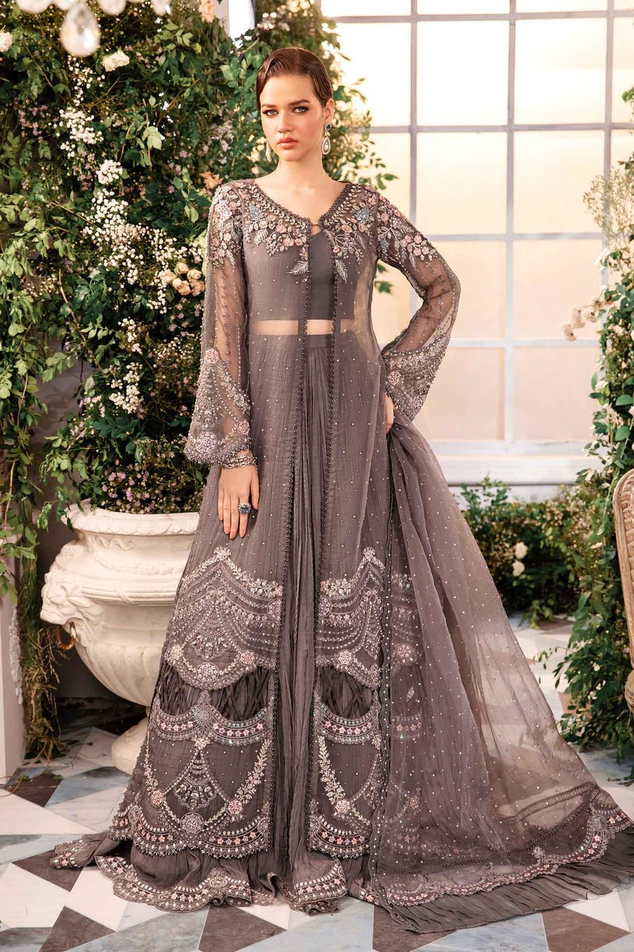 Maria B BD-2902 Hand Embellished Organza Party Wear Suit - Four-Sided Embroidered Dupatta & Pallu Border | IQNAZ