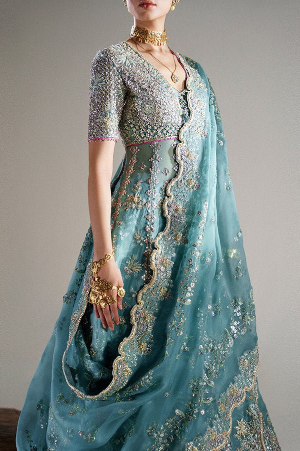 Suffuse Iris Couture Anaira Hand Embellished Organza Party Wear Suit - Matching Bottom & Trouser Fabric Details | IQNAZ