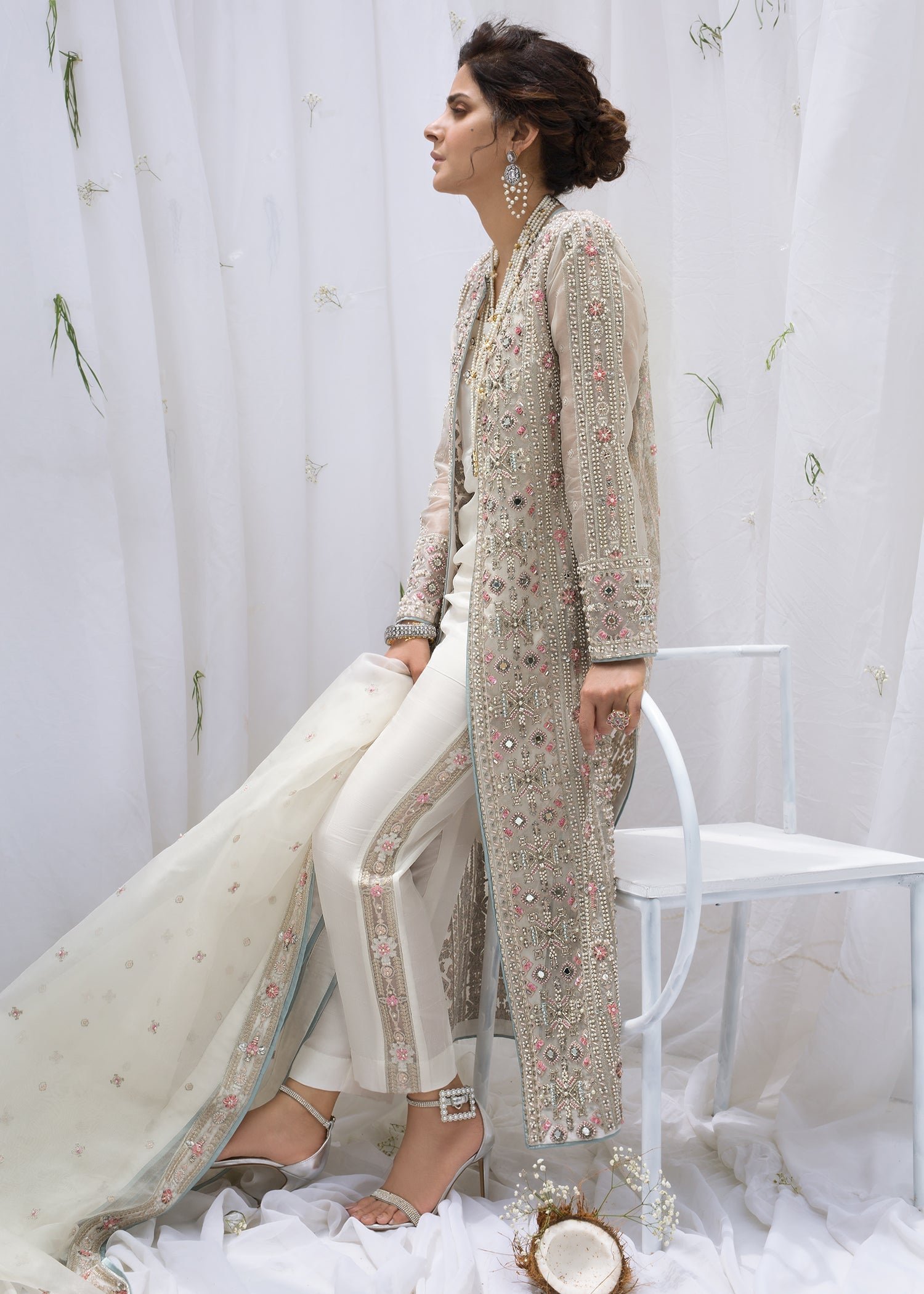 Hussain Rehar Embroidered Organza Party Wear Suit – Trouser & Bottom Fabric Hussain Rehar Embroidered Organza Party Wear Suit - Matching Bottom & Trouser Fabric Details | IQNAZ