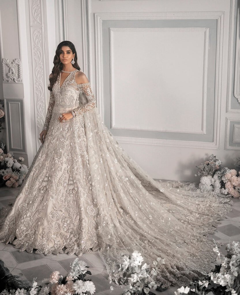 Republic Womens Wear E-52 Hand Embellished Net Bridal Maxi - Model Front Look | Pakistani Designer Replica Wholesale | IQNAZ