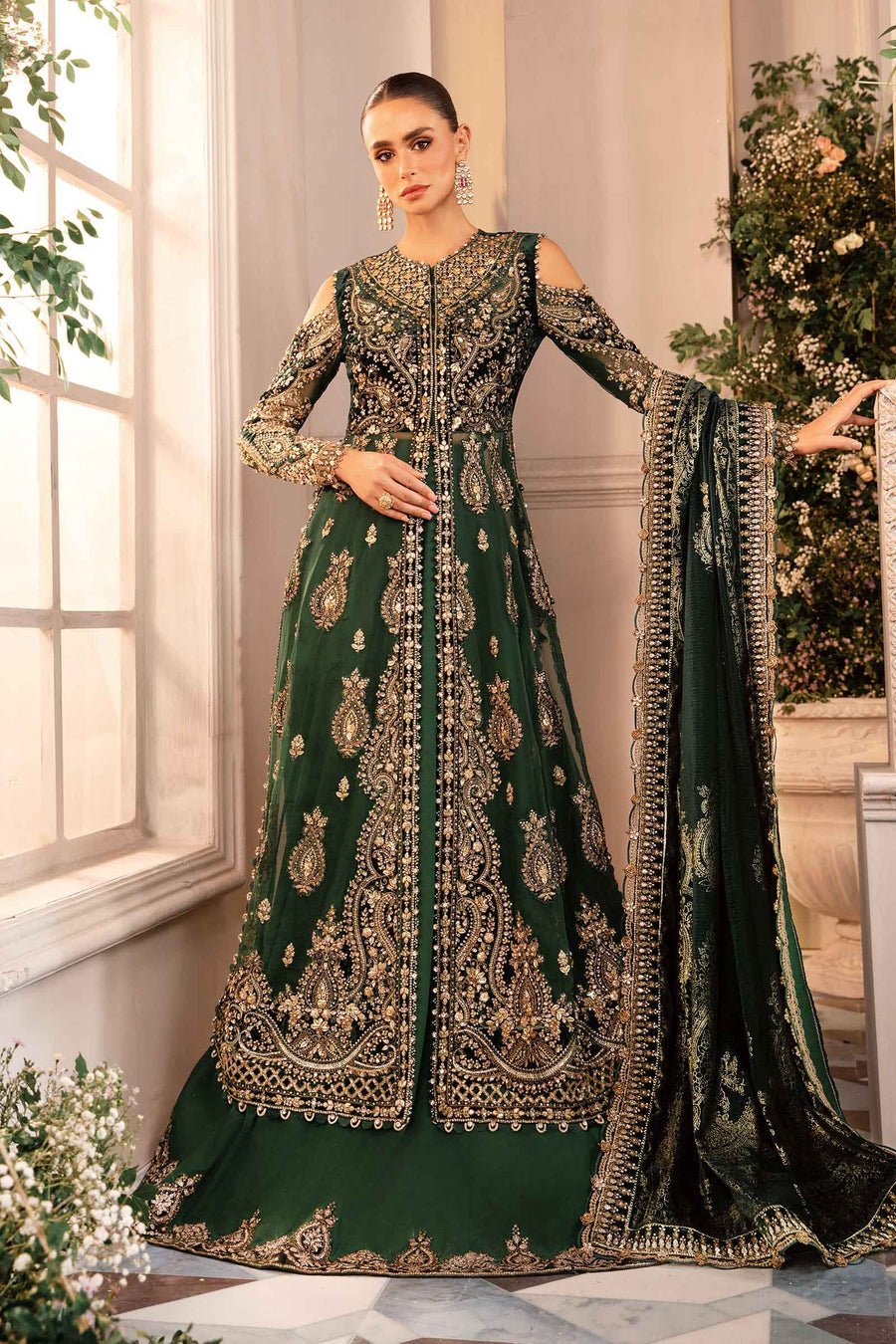 Maria B BD-2904 Hand Embellished Organza Party Wear Suit - Model Front Look | Pakistani Designer Replica Wholesale | IQNAZ