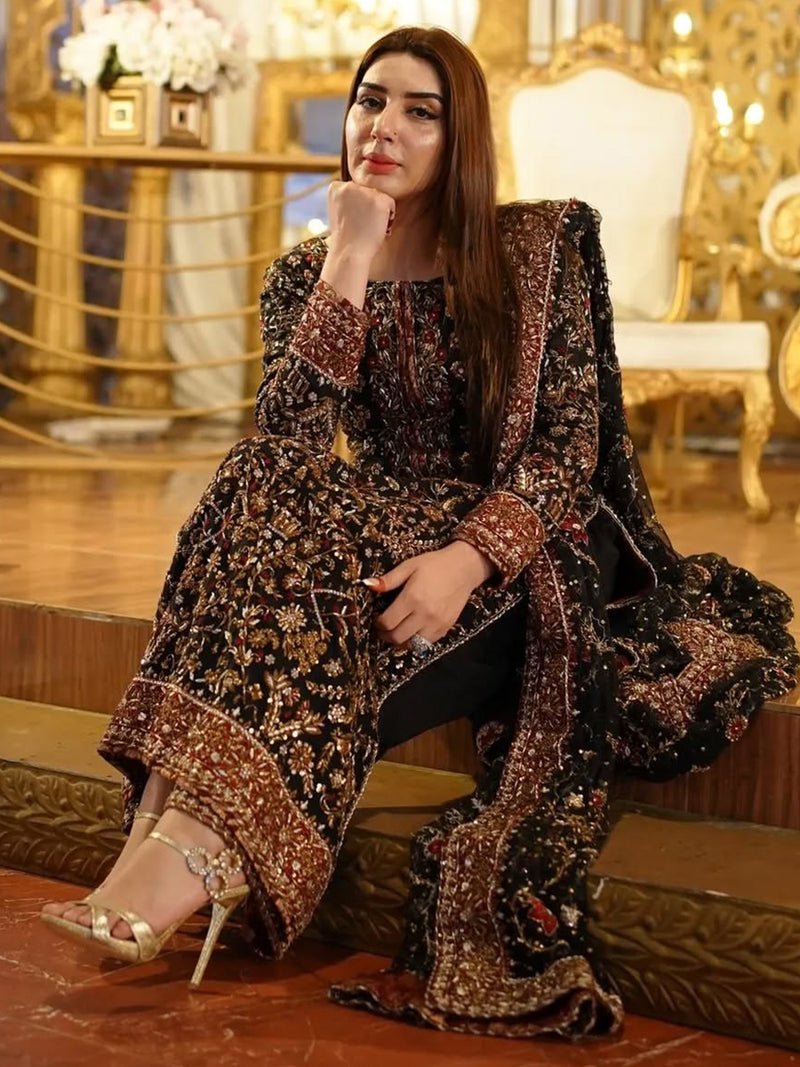 Haris Shakeel Hand Embellished Silk Party Wear Suit - Matching Bottom & Trouser Fabric Details | IQNAZ