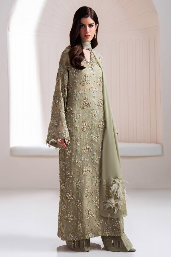 Maria B Clarte Embroidered Chiffon Party Wear Suit - Model Front Look | Pakistani Designer Replica Wholesale | IQNAZ